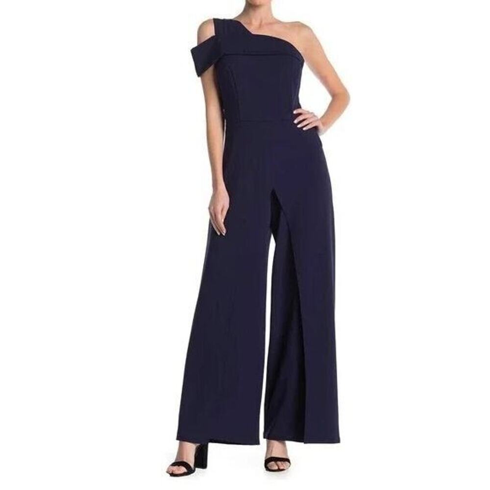 A8 NWT MARINA Navy One Shoulder Cutout Detail Jumpsuit Size 14 $149